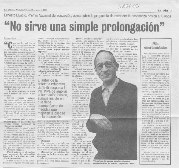 "No sirve una simple prolongación"  [artículo] Ricardo Urzúa
