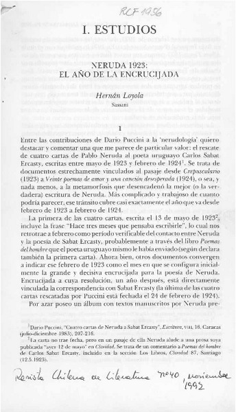 Neruda 1923, el año de la encrucijada