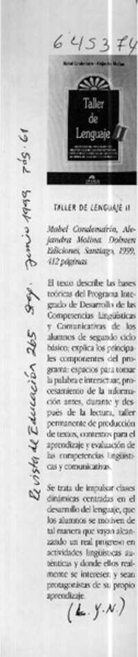 Taller de lenguaje II  [artículo] L. Y. N.