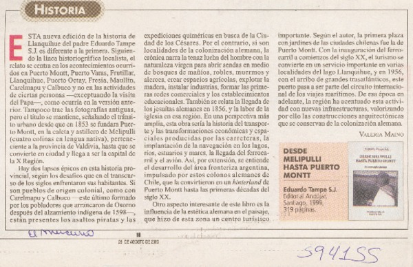Desde Melipulli hasta Puerto Montt  [artículo] Valeria Maino