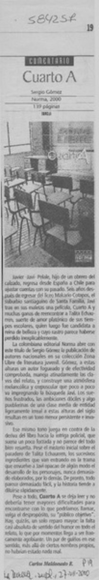 Cuarto A  [artículo] Carlos Maldonado R.