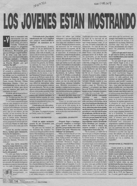 Los jóvenes estan mostrando el camino  [artículo] Fernando Quilodrán.