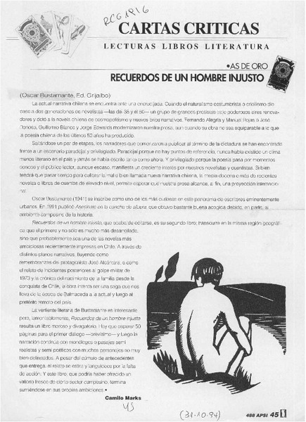 Recuerdos de un hombre injusto  [artículo] Camilo Marks.