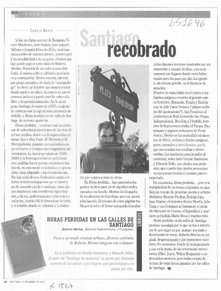 Santiago recobrado  [artículo] Camilo Marks
