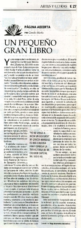 Un pequeño gran libro  [artículo] Camilo Marks.