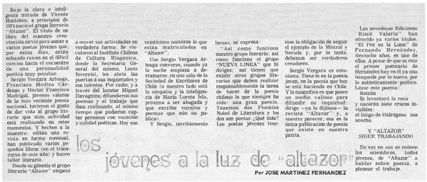 Los jóvenes a la luz de "altazor"
