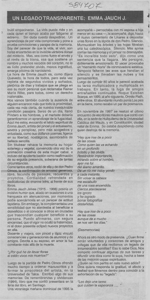 Un legado transparente, Emma Jauch J.  [artículo] Juan Antonio Massone