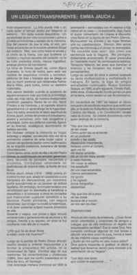 Un legado transparente, Emma Jauch J.  [artículo] Juan Antonio Massone