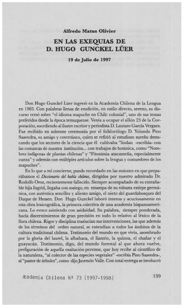 En las exequias de D. Hugo Gunckel Lüer