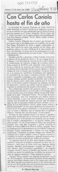 Con Carlos Cariola hasta el fin de año  [artículo] Wilfredo Mayorga.