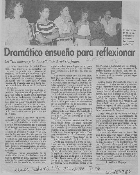 Dramático ensueño para reflexionar  [artículo] Wilfredo Mayorga.