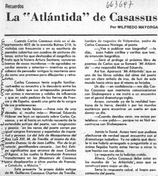La "Atlántida" de Casassus  [artículo] Wilfredo Mayorga.