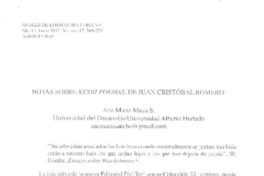 Notas sobre 33 poemas, de Juan Cristóbal Romero  [artículo] Ana María Maza S.