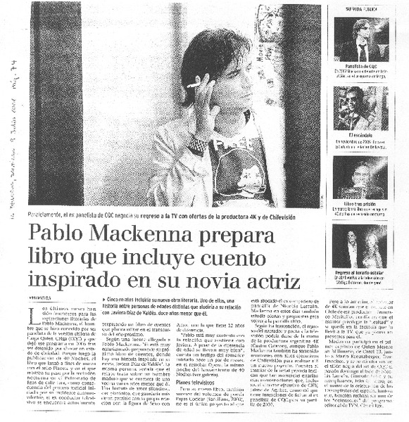 Pablo Mackenna prepara libro que incluye cuento inspirado en su novia actriz