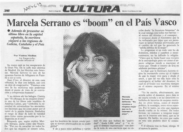 Marcela Serrano es "boom" en el país Vasco  [artículo] Violeta Medina.