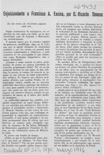 Enjuiciamiento a Francisco A. Encina, por D. Ricardo Donoso