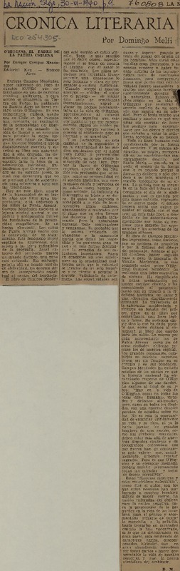 O'Higgins, el padre de la patria chilena  [artículo] Domingo Melfi.