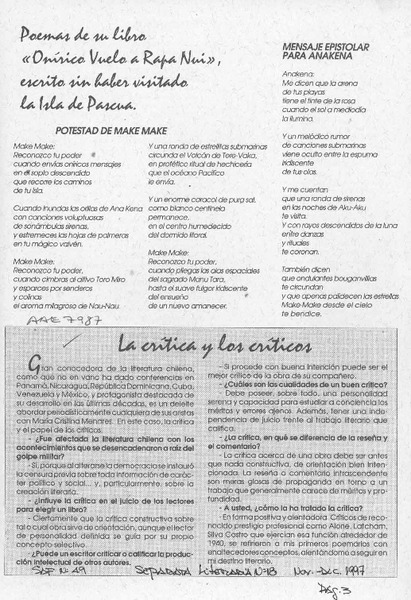 La crítica y los críticos  [artículo].