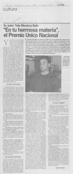 "En tu hermosa materia", el premio único nacional