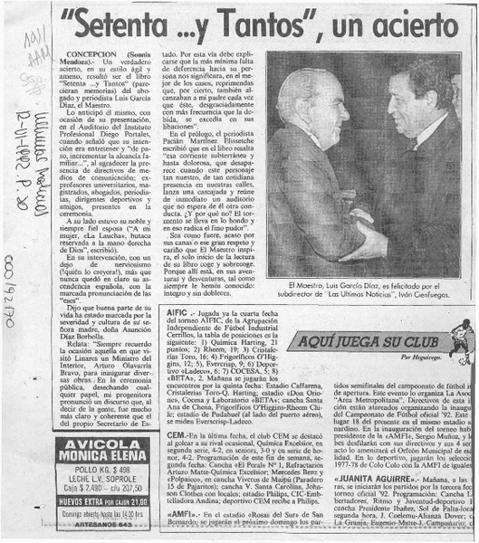 "Setenta y -- tantos", un acierto  [artículo] Sonnia Mendoza.