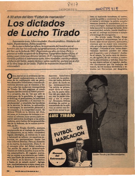 Los dictados de Lucho Tirado  [artículo] Marcelo Mendoza.
