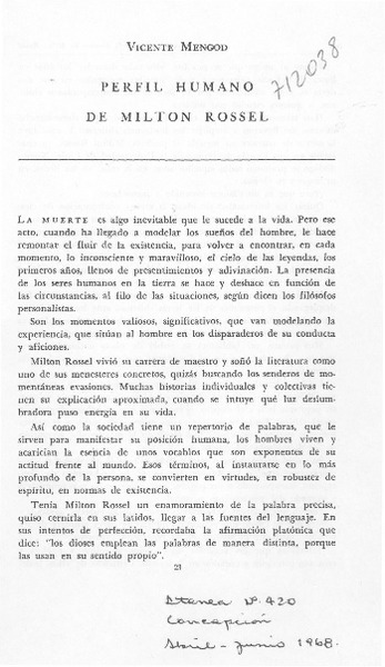 Perfil humano de Milton Rossel