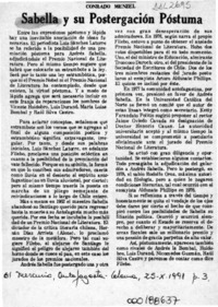 Sabella y su postergación póstuma  [artículo] Conrado Menzel.