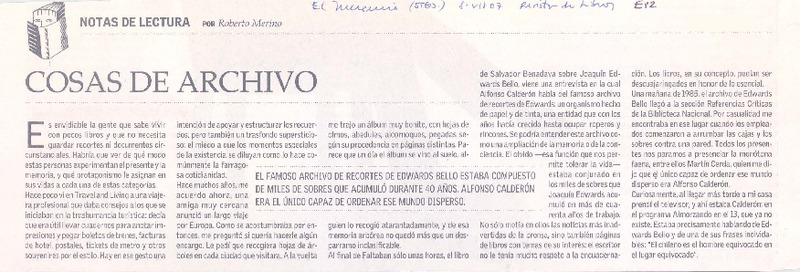 Cosas de archivo  [artículo] Roberto Merino.