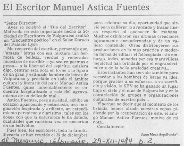 El escritor Manuel Astica Fuentes