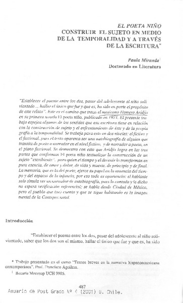 El poeta niño, construir el sujeto en medio de la temporalidad y a través de la escritura