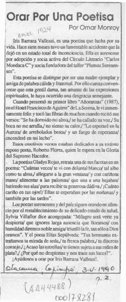 Orar por una poetisa  [artículo] Omar Monroy.