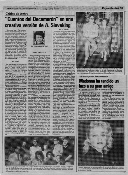 "Cuentos del Decamerón" en una creativa versión de A. Sieveking  [artículo] Yolanda Montecinos.