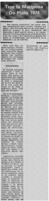 Tras la mariposa de plata 1974 : [comentario]