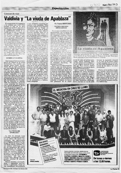 Valdivia y "La viuda de Apablaza"  [artículo] Yolanda Montecinos.