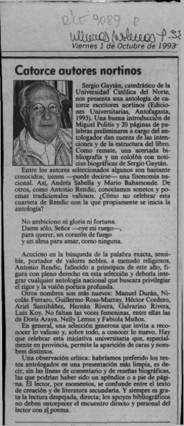 Catorce autores nortinos  [artículo]Hugo Montes Brunet.