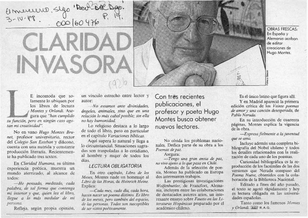 Claridad invasora  [artículo] R. A. G.