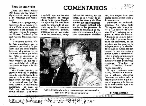 Comentarios  [artículo] Hugo Montes.