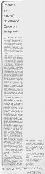 Poemas para clavecín, de Alfonso Calderón