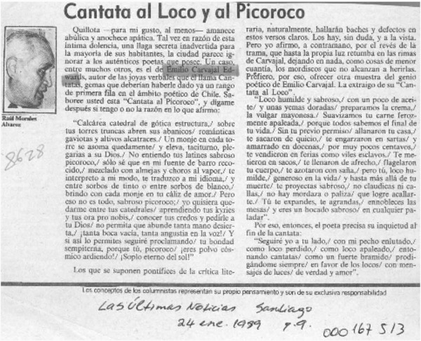 Cantata al loco y al picoroco  [artículo] Raúl Morales Alvarez.