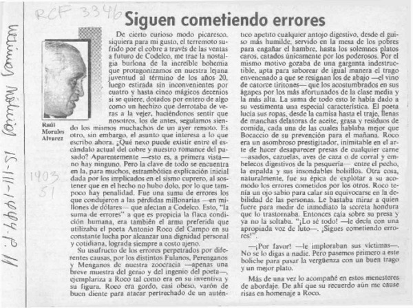 Siguen cometiendo errores  [artículo] Raúl Morales Alvarez.
