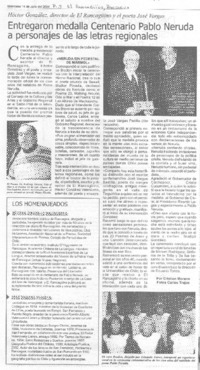 Entregaron medalla Centenario Pablo Neruda a personajes de las letras regionales