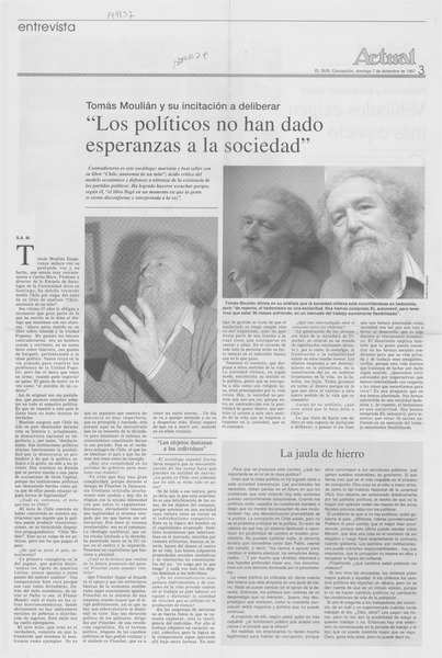 "Los políticos no han dado esperanzas a la sociedad"