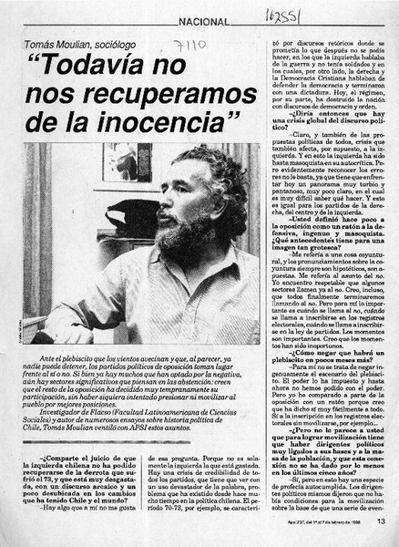 "Todavía no nos recuperamos de la inocencia"  [artículo] Sergio Marras.