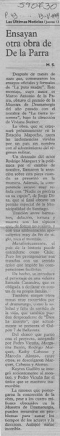 Ensayan otra obra de De la Parra  [artículo] M. S.