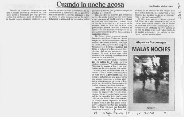 Cuando la noche acosa  [artículo] Marino Muñoz Lagos