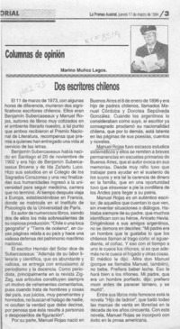 Dos escritores chilenos  [artículo] Marino Muñoz Lagos.