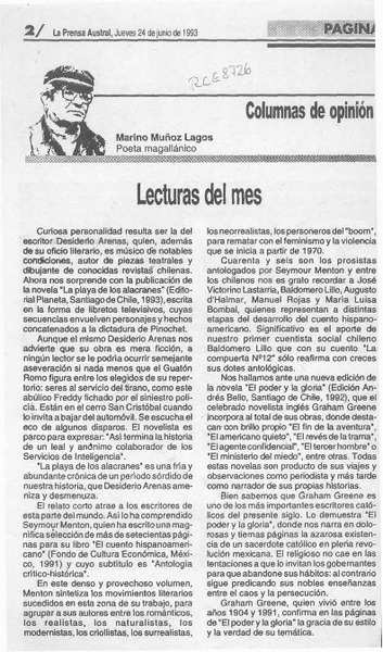 Lecturas del mes  [artículo] Marino Muñoz Lagos.