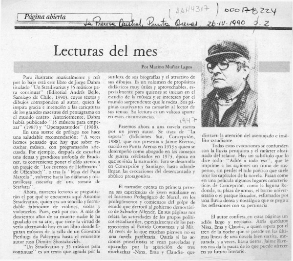 Lecturas del mes  [artículo] Marino Muñoz Lagos.