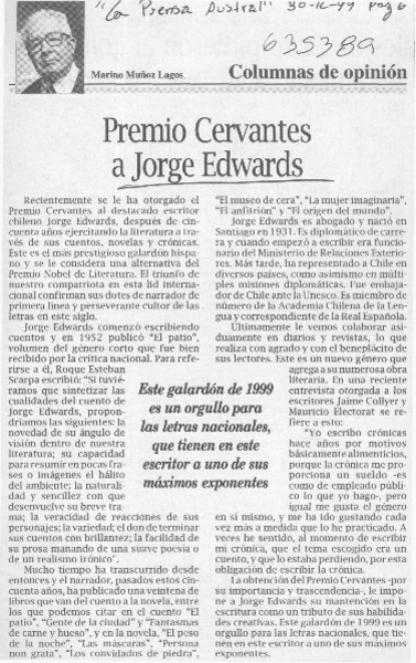 Premio Cervantes a Jorge Edwards  [artículo] Marino Muñoz Lagos