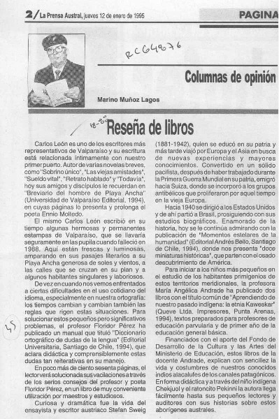 Reseña de libros  [artículo] Marino Muñoz Lagos.